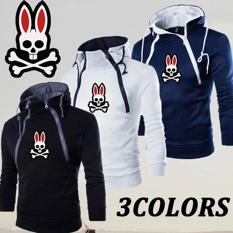 

2022 New Autumn and Winter Solid Color Bunny Printed Leisure Double Chain Design Men's Hoodies Fashion Long Sleeve Men's Sweater