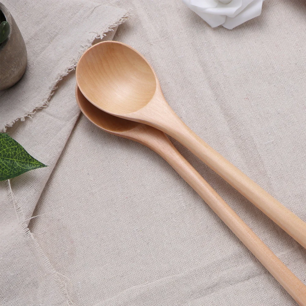 

2pcs Long Handle Wooden Stirring Spoons Jam Spoon Kitchen Cooking Utensils
