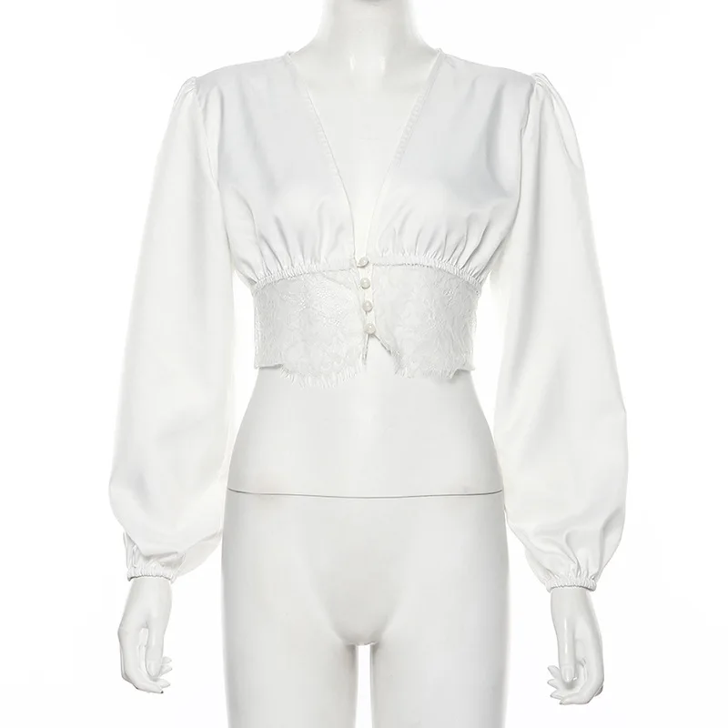 Элегантная шикарная Сексуальная кружевная укороченная блузка рубашка женское с