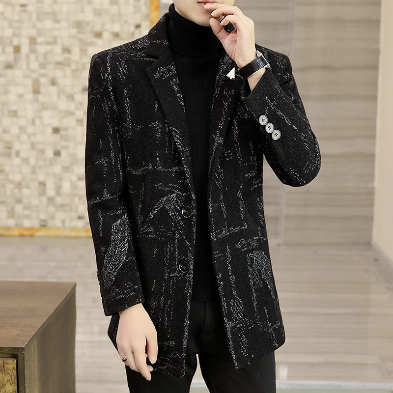 

2021 Autumn Winter Woolen Coat Men Middle Length Casual Business Trench Coat Jacket Streetwear Overcoat Windbreaker Men Clothing