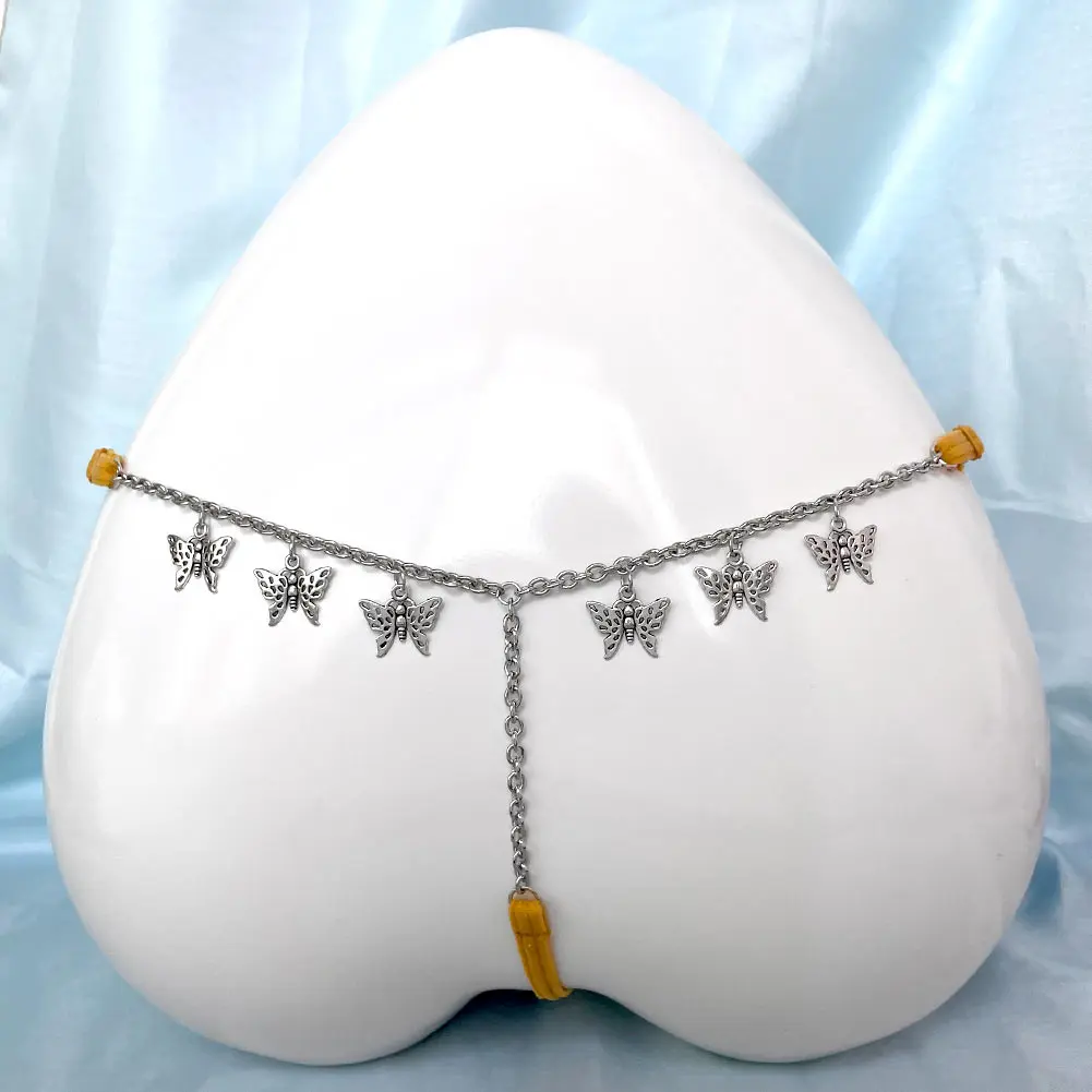 Цепочка для тела серебристого цвета металлическая бабочка цепочка на талию