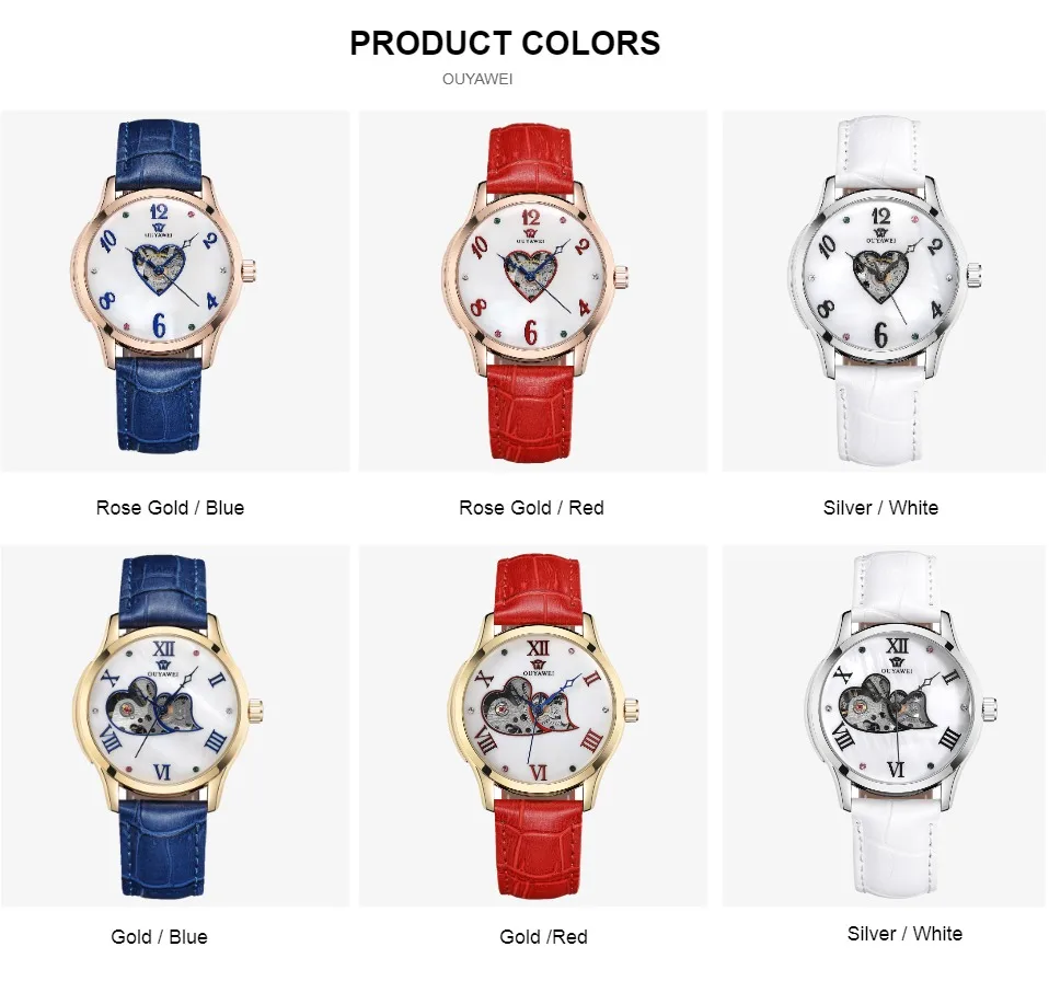 

Automatic Mechanical Women Wristwatch montre femme Leather band Red Fashion Skeleton Self Winding Lady Dress Watches Gifts