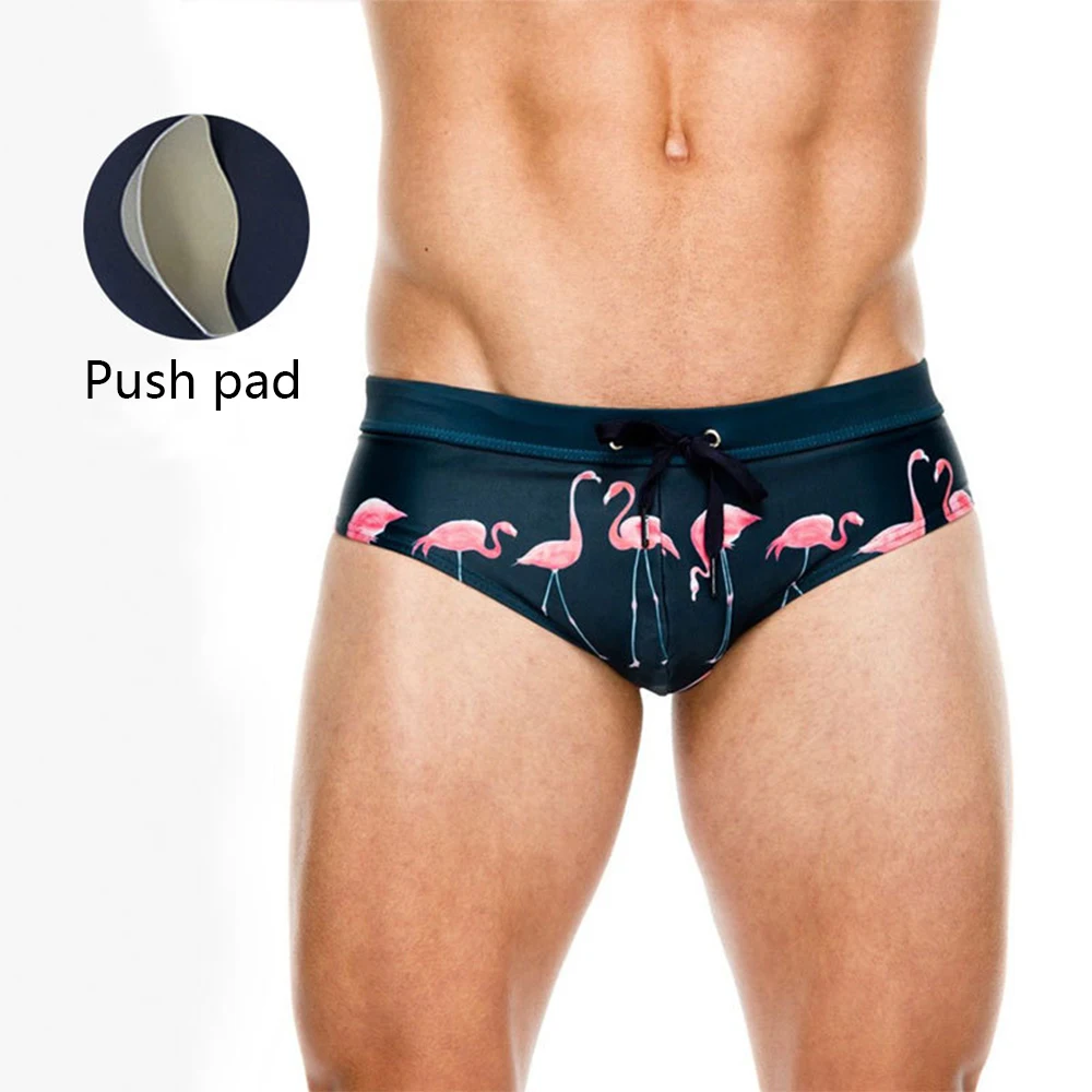 

European And American Fashion Printed Swimsuit Men Beach Sports Swimming Trunks New Swimming Trunks With Push Pad Cup Bikini