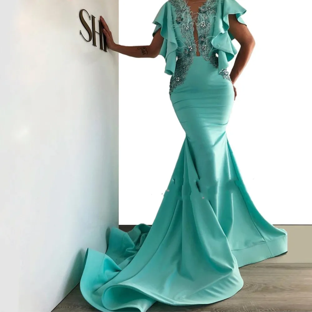 Длинное вечернее платье с бусинами и перьями abiye Aqua | Свадьбы торжества