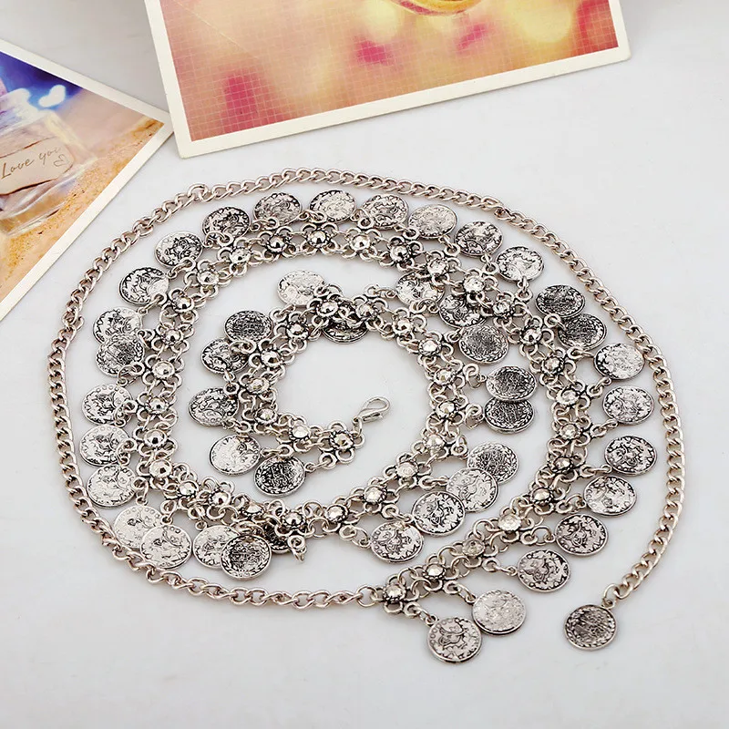 

Bohemian Trend Alloy Round Carved Waist Chain Ladies Belly Dance Accessories Coin Pendant Fashion Gypsy Belly Dance Waist Chain