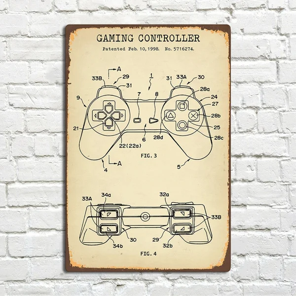 

Gaming Controller Blueprint Patent Vintage Metal Tin Sign Pin Up Metal Sign Wall Sign Metal Decor Wall Decor(20cmx30cm)