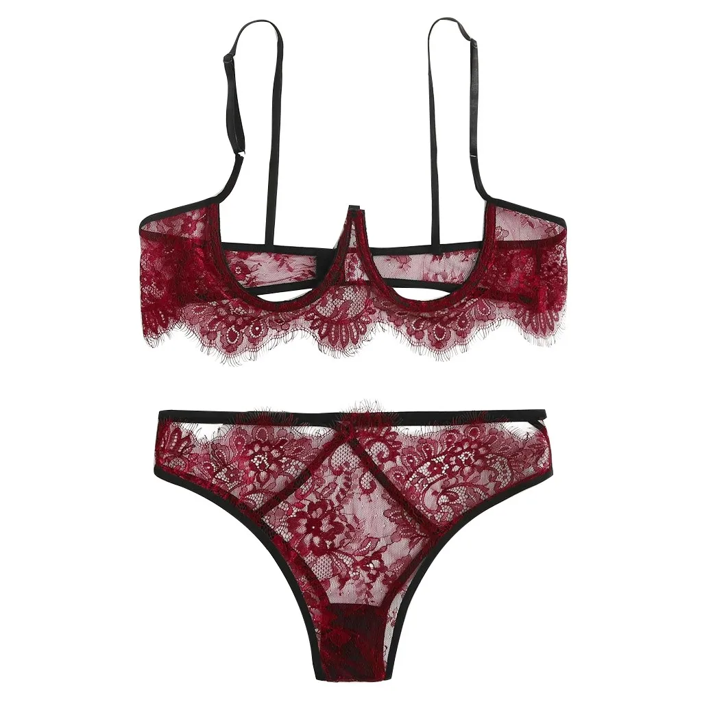 Модный женский комплект с бюстгальтером из полиэстера кружевной нижнего белья