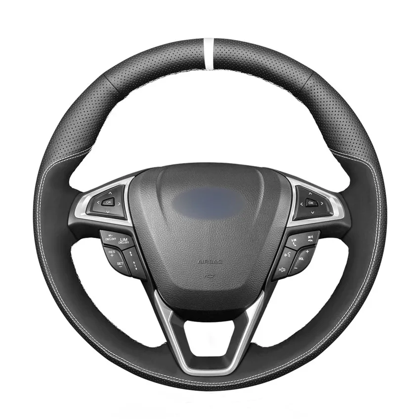 

Hand-stitched Black Genuine Leather Suede Car Steering Wheel Cover for Ford Mondeo 2014-2020 Edge Galaxy S-Max 2015 2016-2020