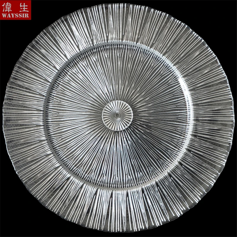 

Laser Design Glass Charger Plate Show Tray Decorative Salad Fruit Steak Wedding Dinner Main Plate Round Dish Tableware Display