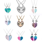 Новинка 2021, ярко-розовые синие блестки, строчка в виде сердца, разбитое женское ювелирное изделие дружбы, подарки для детей, 2 шт.компл.