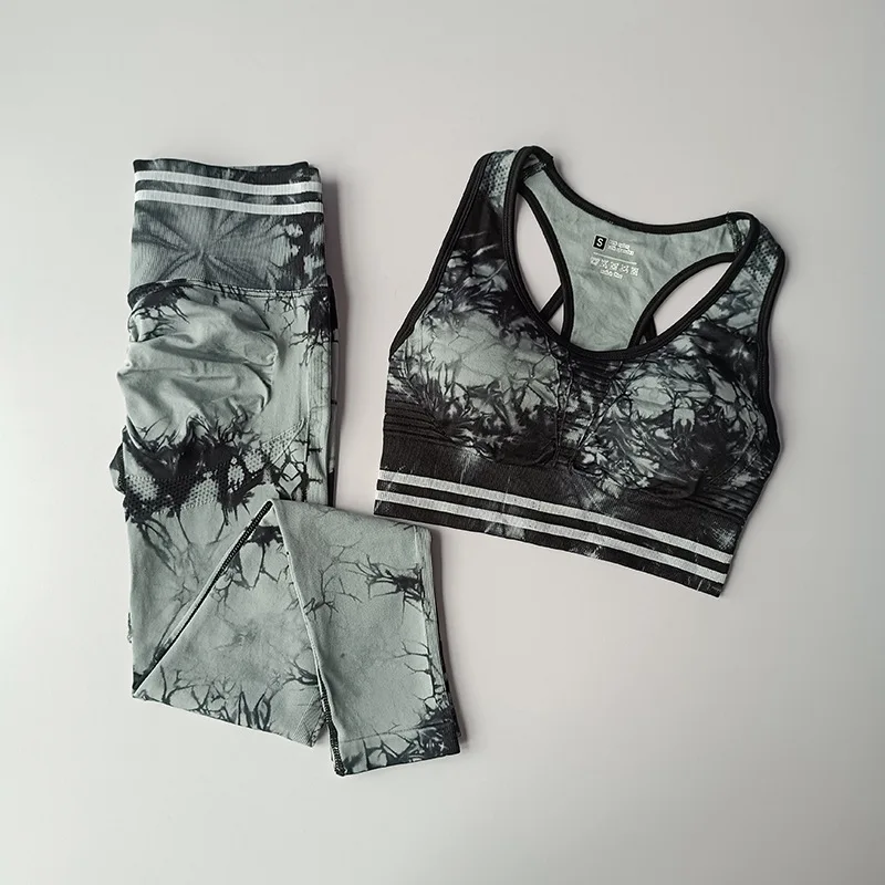 

New Women Tie dye Mix Colors Summer Seamless yoga set Fitness Suits GYM Clothing Yoga bra+High Waist leggings Workout tracksuit