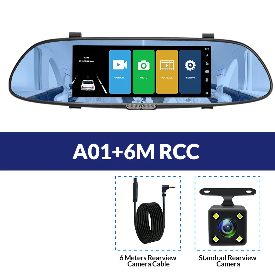 E-ACE 3G " сенсорный Автомобильный видеорегистратор Камера gps Bluetooth двойной объектив зеркало заднего вида Android 5,0 видео регистратор Full HD 1080P авто видеорегистратор - Название цвета: A01-6M RCC