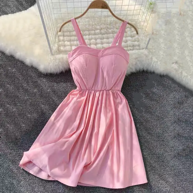 Pink Marwin/Новинка года; летнее Однотонное Платье До Колена на бретельках без бретелек; уличные праздничные платья в стиле ампир - Цвет: Pink