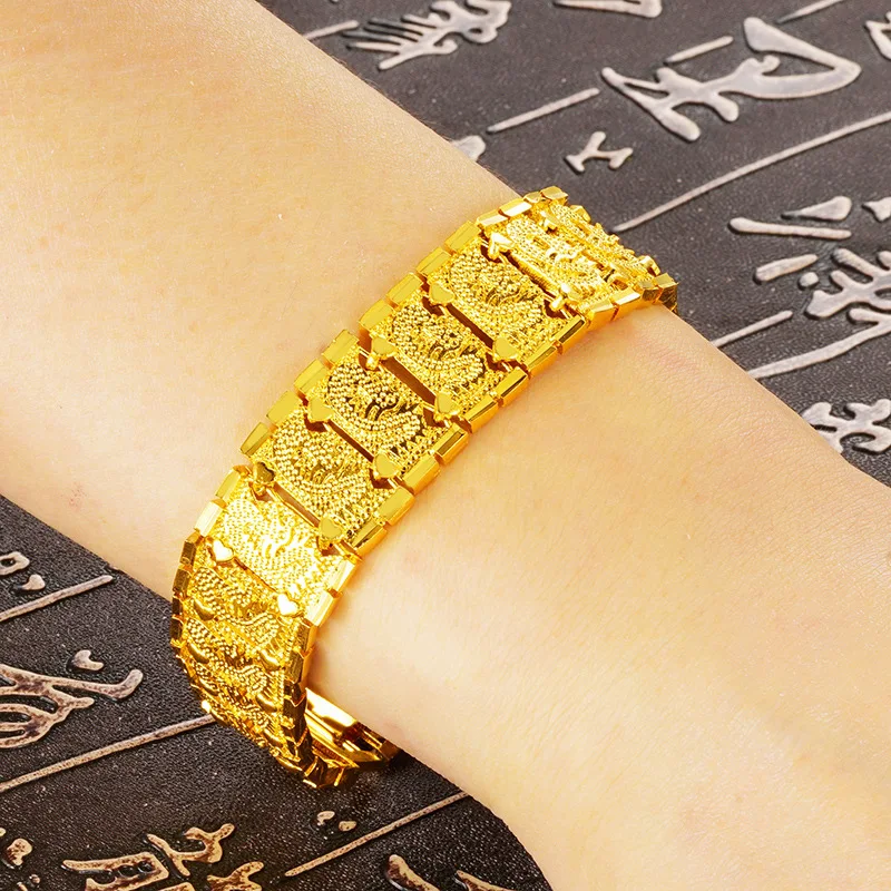 

Hot Sell 19mm Gold Color Chain Link Chunky Wide Bracelet For Men Dragon bracelets Hip hop Bangles Jewelry