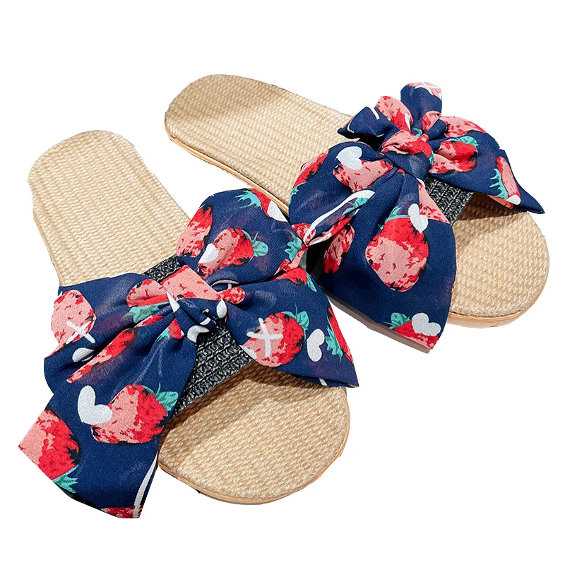 

Shoes Woman 2021 Slippers Flat Pantofle Butterfly-Knot Low Massage New Rubber Fabric Butterfly-knot Slides PU Basic Rome