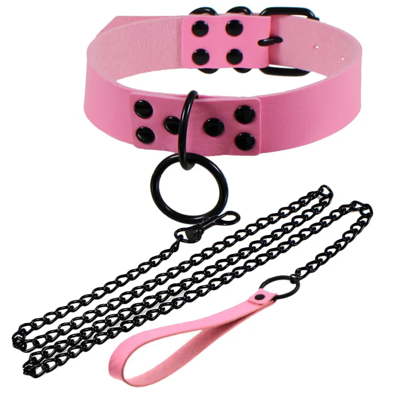 Womens Punk Gothic Leash Collar Black Accessories Sexy PU Leather Slave Traction Rope BDSM Bondage Necklace | Украшения и