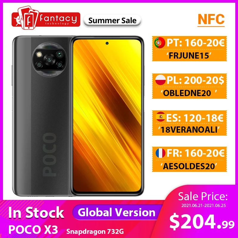 Глобальная версия POCO X3 NFC 6 Гб мобильный телефон Snapdragon 732G 64 мегапиксельная