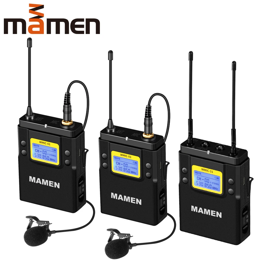 MAMEN WMIC-01, профессиональный беспроводной микрофон с приемником, 50 каналов, 60 м Диапазон, конденсаторный микрофон для камер, телефонов