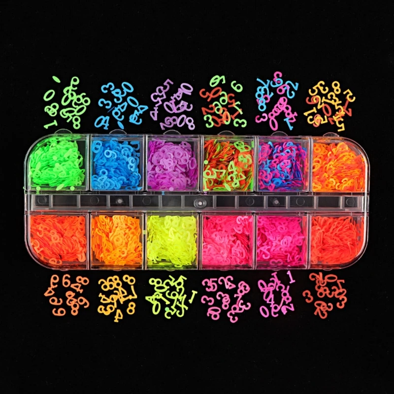 

12 Grids Nail Art Fluorescent Sequins Holographic Glitter Flakes Resin Filling