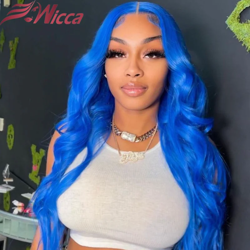 Синий цвет тела волны 13x 4 кружевные передние парики предварительно выщипанные