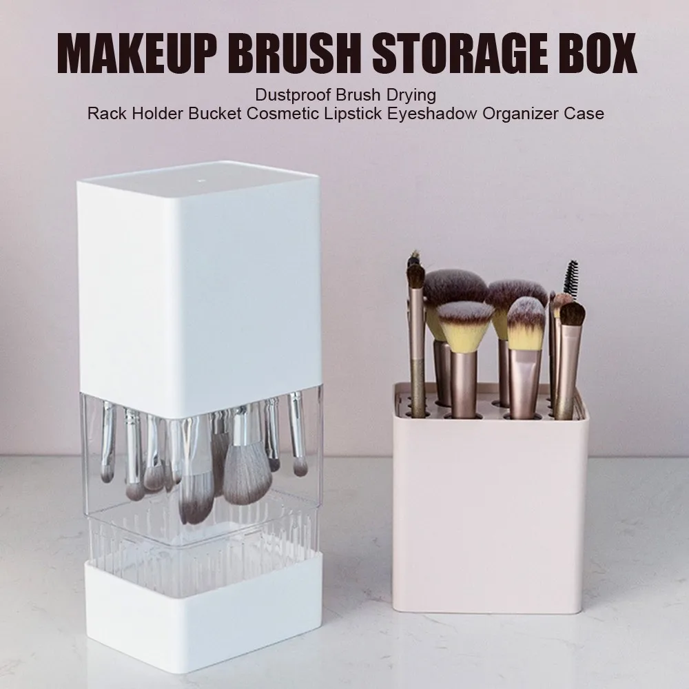 

Makeup Brush Storage Box Dustproof Brush Drying Rack Holder Bucket Cosmetic Lipstick Eyeshadow Organizer Case