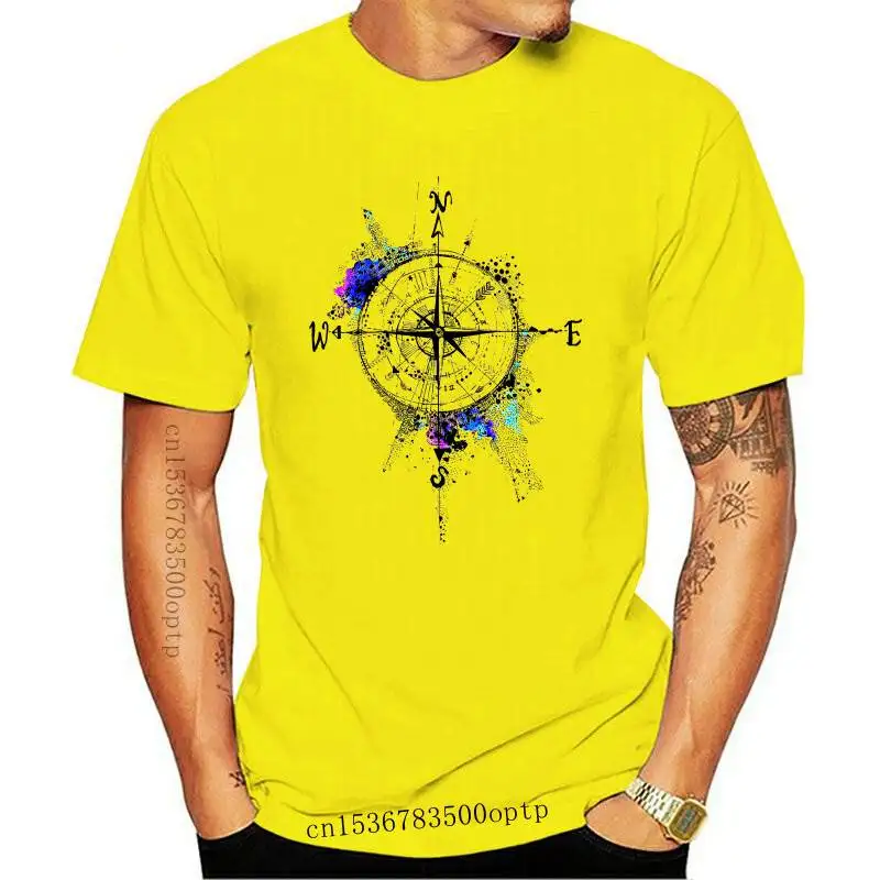 

New Women 2021 Summer Compass Watercolor Printed Short Sleeve Lady T-shirts Top T Shirt Ladies Womens Graphic Female Tee T-Shirt