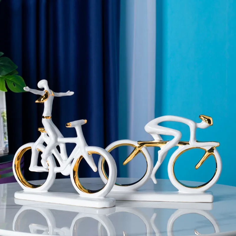 

Modern Ceramic Cycling Abstract Character Statue Figurines Ornaments Sculpture Crafts Home Office Decor Accessories Wedding Gift