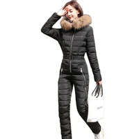 winter hooded parka jumpsuit women one piece ski suit women jackets cotton bodysuit sashes jumpsuits zipper overalls tracksuits