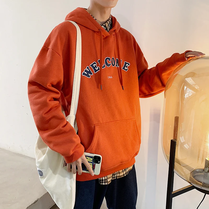 Мужская повседневная толстовка с капюшоном и надписью свободного покроя|Мужские