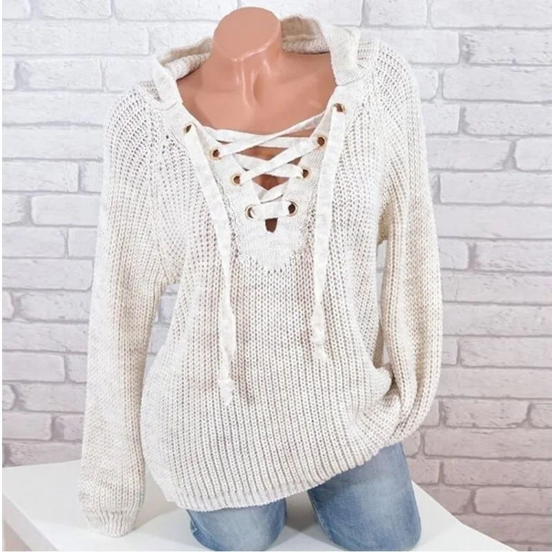 

Autumn and winter hot style large size solid color ladies tops stitching straps V-neck lace sweater women's clothing