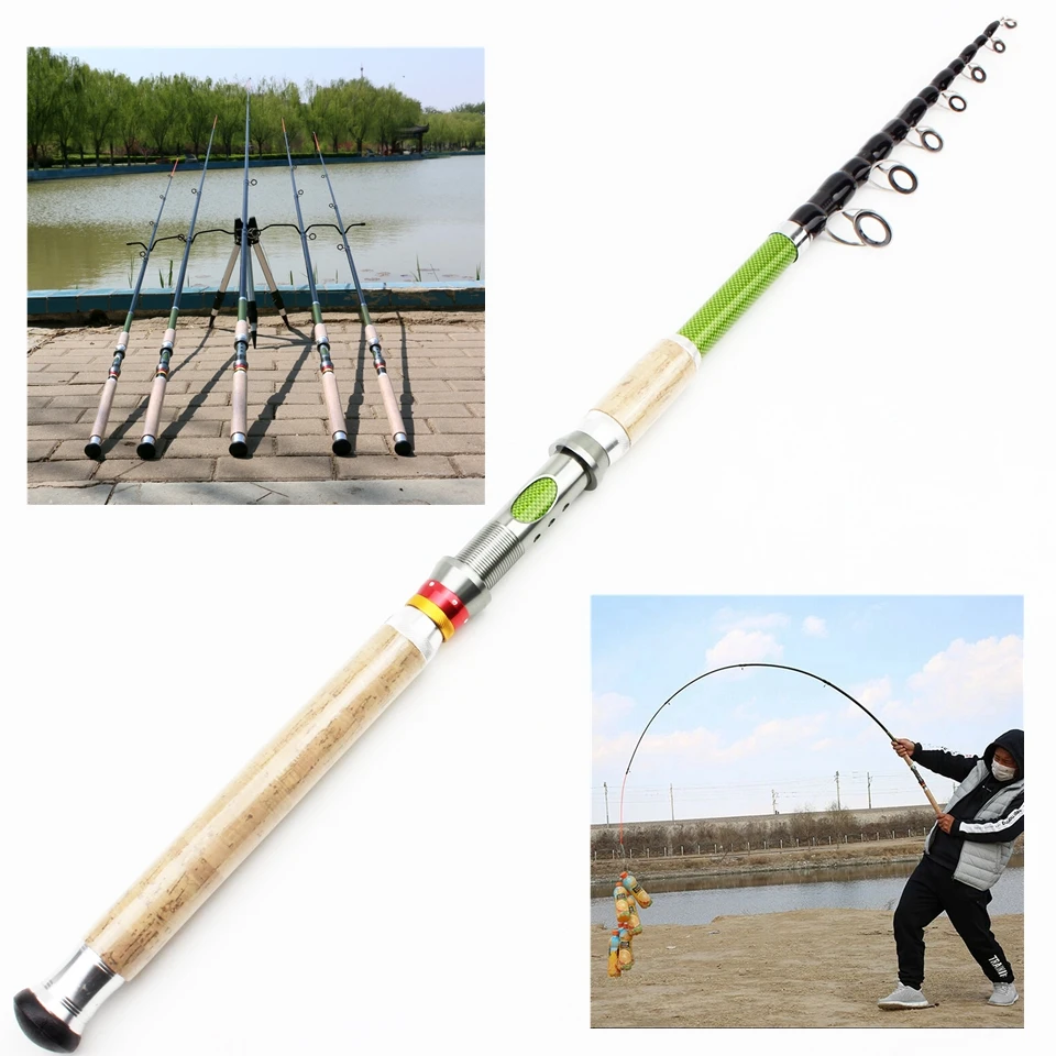 

2.7m 3.0m 3.6m Telescopic Fishing Rod carbon wooden handle Spinning Rod Extra heavy Trout carp fishing pole sea Tackle pesca