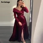 Женское вельветовое вечернее платье Sevintage, плиссированное платье с V-образным вырезом, с разрезом, длинным рукавом, кружевное платье для выпусквечерние вечера, 2 шт., 2021