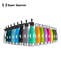 super sparrow stainless steel water bottles double wall vacuum flask portable thermos gym sports beverage cup with straw 350ml