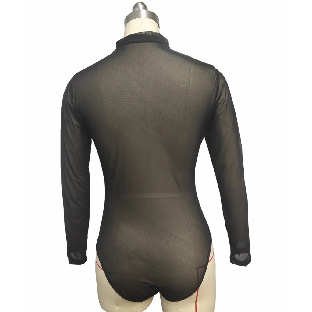 Боди женское прозрачное с высоким воротником и длинным рукавом|Женское белье