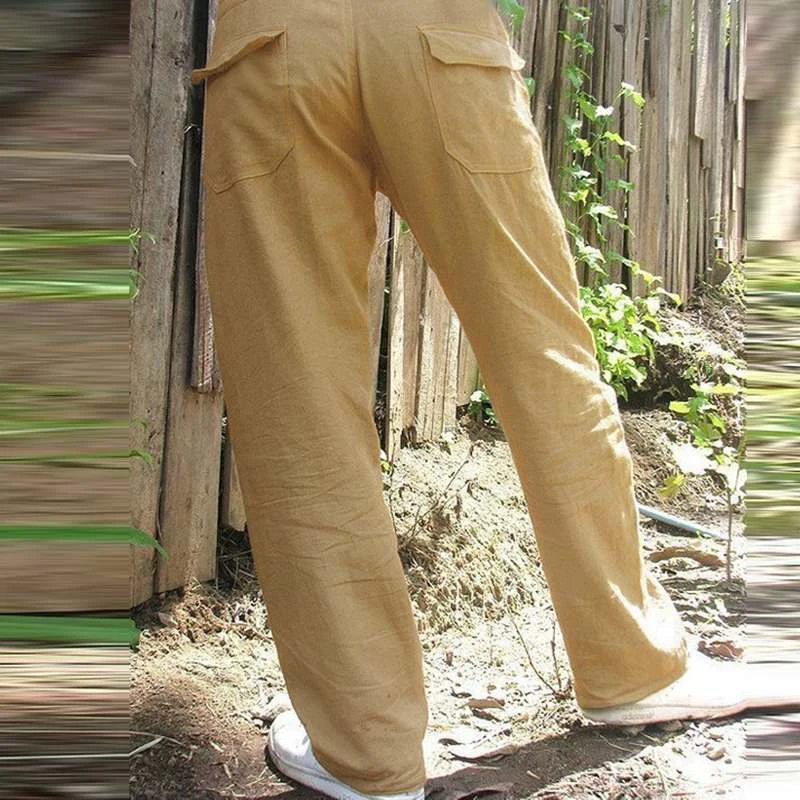 

Summer Mens Cotton Linen Trousers Summer Pants 5XL Casual Male Solid Elastic Waist Straight Loose Pants Plus Size