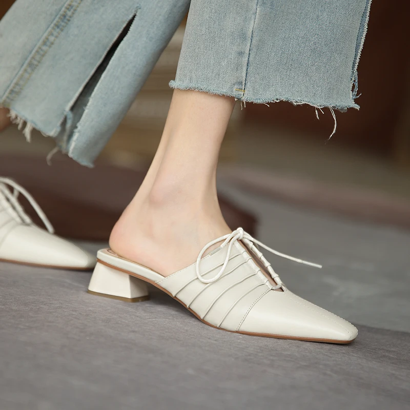 

2021 summer new Women's Slippers natural leather 22-24.5cm length Women's summer shoes outdoor fashion pu fold designer slides