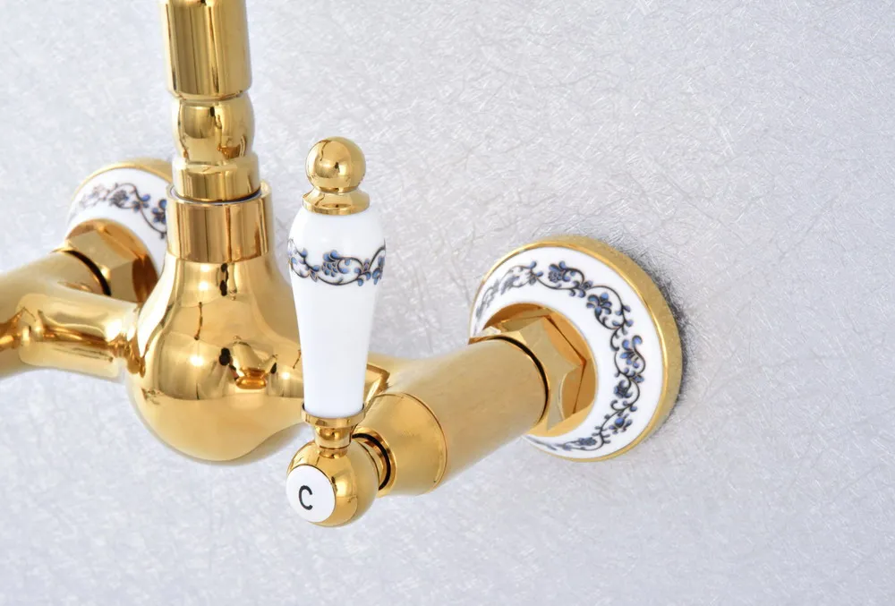 Поворотный Смеситель для ванной комнаты 360 настенный латунный раковины золотого