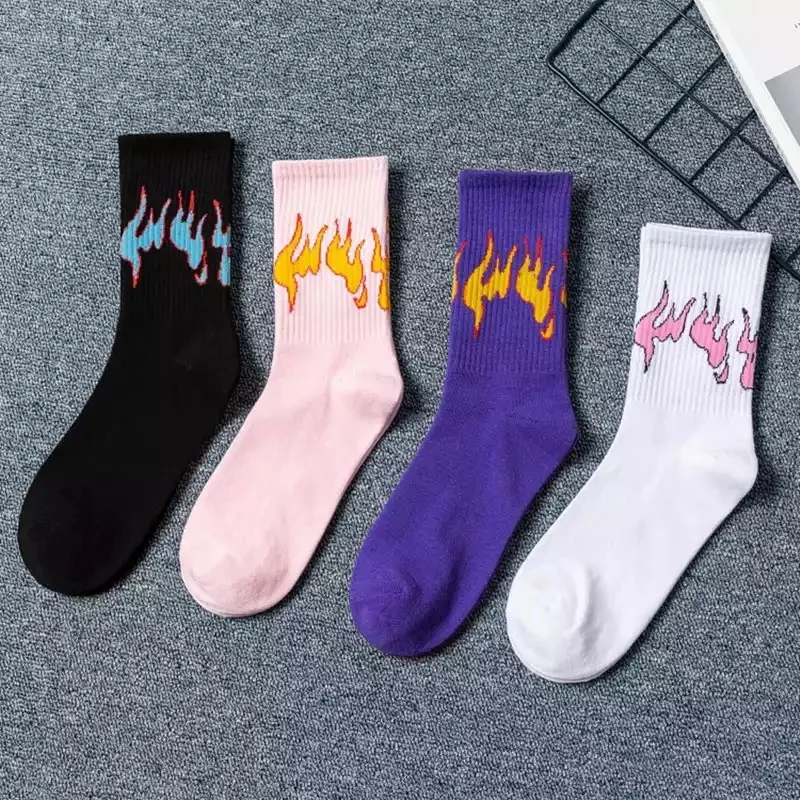 1 Pair Flame Cotton Men's And Women's Socks Blaze Sports Style Socks Couple Comfortable Personality Socks In Tube Socks