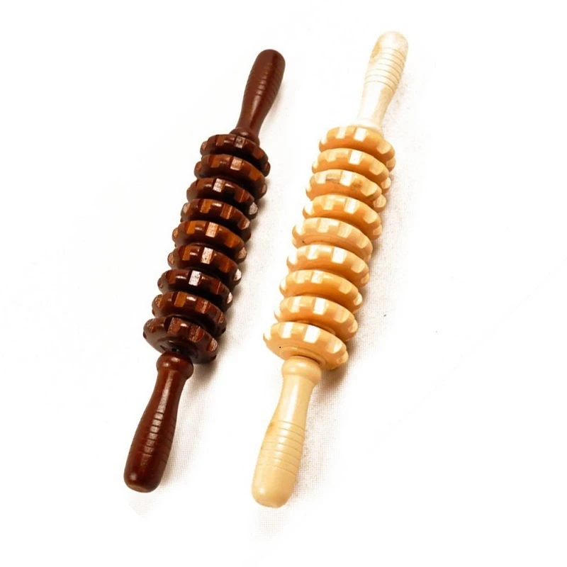 

Wood Trigger Point Stick Masage 9 Wheels Wooden Handheld F-At Burn Body Massager for Health Care Wood Therapy