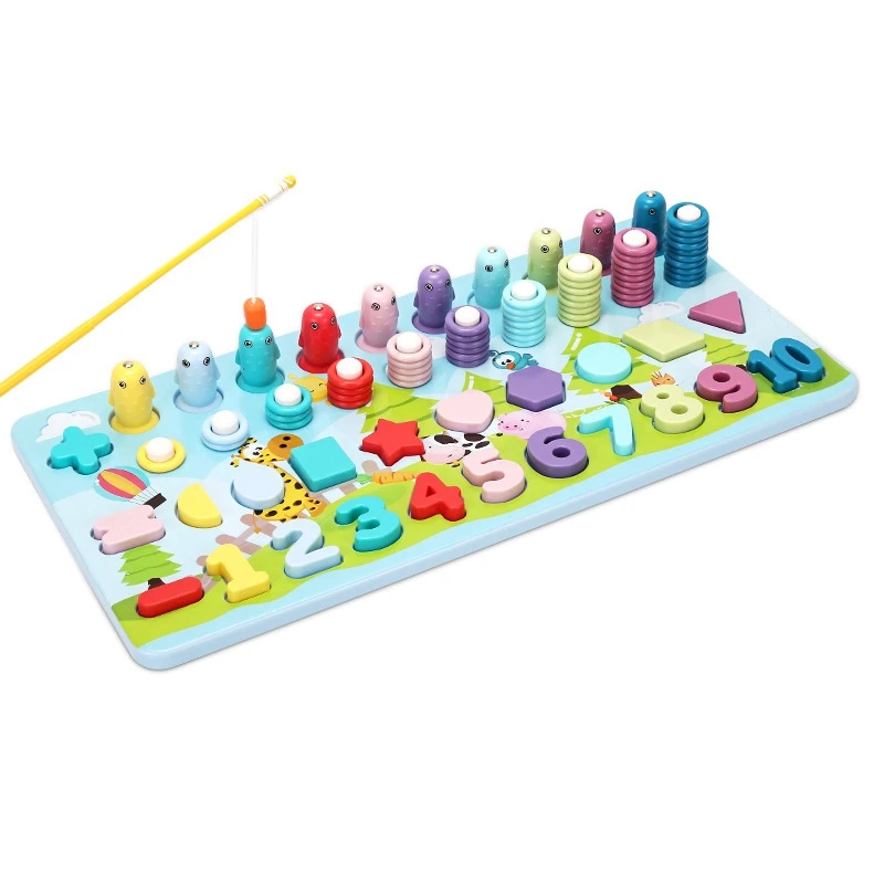 

Educational Wooden Toys Children Matching Board Math Fishing Children's Wooden Toy Counting Geometry Shape Match