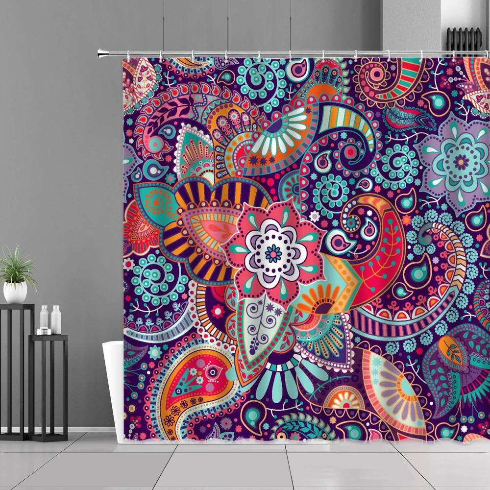 

Exotic Shower Curtains Lndia Bohemian Mandala Flower Bathroom Curtain Screen Background Waterproof Polyester Fabric With Hooks