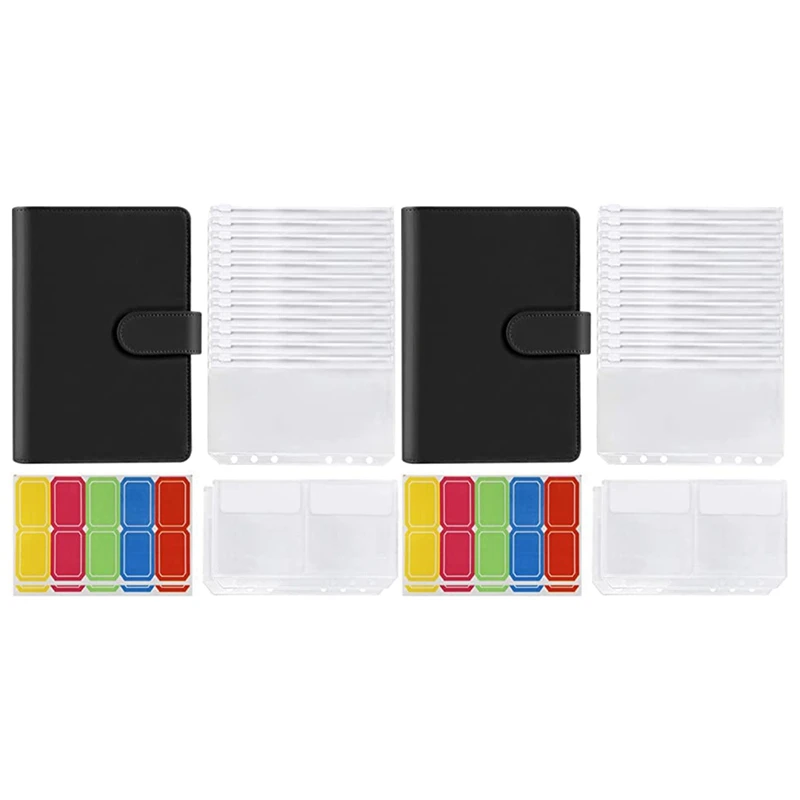 

Папка формата A6 с кожаным покрытием, бумажная папка с 6 кольцами и конвертом для денег, папка для экономии денег (черная), 28 шт.