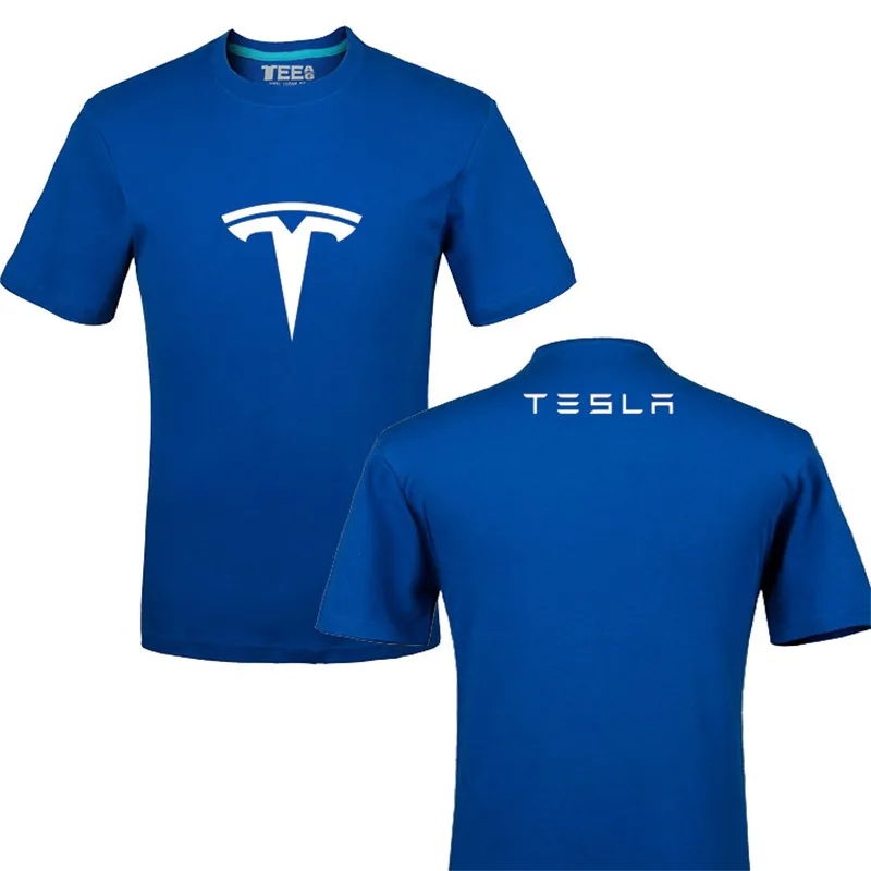 

2021 Funny Tesla Logo 100% Cotton Printing T-shirt Unisex Summer Casual T Shirt Tees Shirt