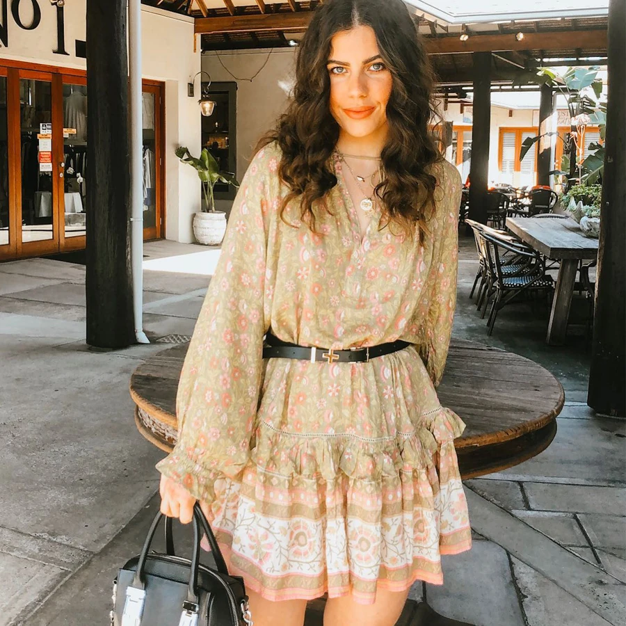 AYUALIN мини-туника платья для женщин платье в стиле бохо Цыганское Платье с