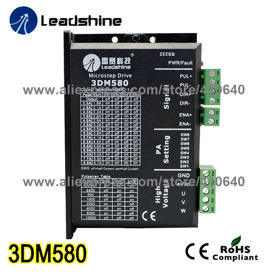 

Подлинный привод шагового двигателя Leadshine 3DM580 от 18 до 50 В постоянного тока, макс. 8 А, подходит для 573S09 573S15 863S22 и 863S42 шагового двигателя