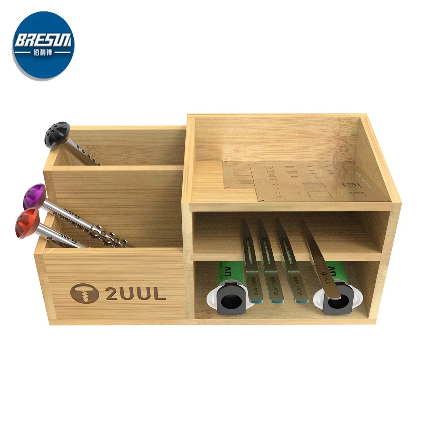 

2UUL ST02 Mobile Phone Repair Storage Box Desktop Storage Knife Screws Repair Stand Wooden Box Screw Storage Pad Tool Parts Box