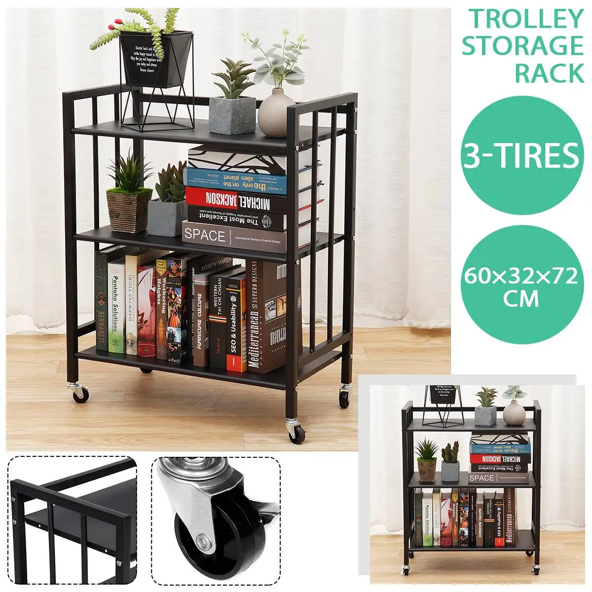 

Iron 3 Layer Removable Storage Rack Kitchen Bathroom Trolley Floor Shelf Space Saving Mobile Storage Rack Organizer with Wheels