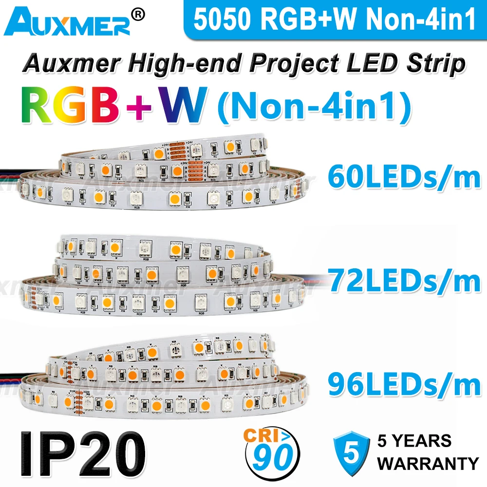 5050RGB+W LED Strip,CRI90,96 or 72 or 60LEDs/m Lights,RGBW,Non-4in1,IP20,DC24V,for KTV,entertainment room,sports room