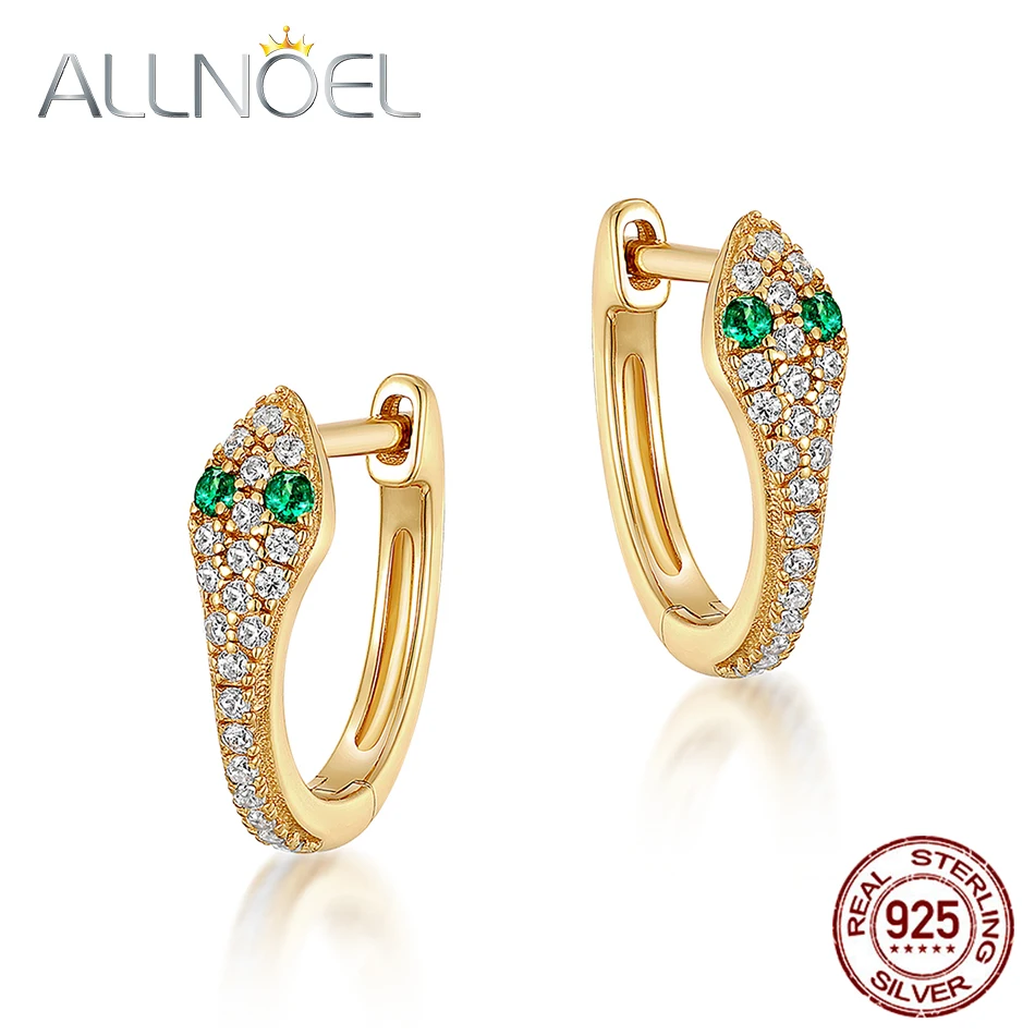ALLNOEL цельное серебро 925 пробы Настоящее золото покрытые змейкой серьги для женщин