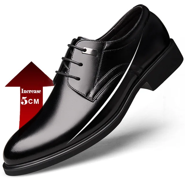 IncreaseLeatherBlack Misalwa/мужские кожаные офисные туфли; классические мужские туфли в стиле дерби; свадебные туфли в британском стиле, увеличивающие рост; большие размеры 36-49 - Цвет: IncreaseLeatherBlack